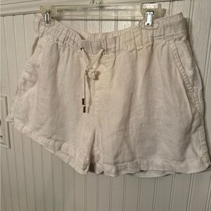 Michael Kors Off-White Linen-Blend High Waist Drawstring Shorts
